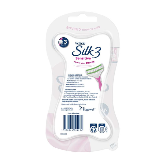 Schick Silk 3 Sensitive Women's 4 Pack Disposable Razors