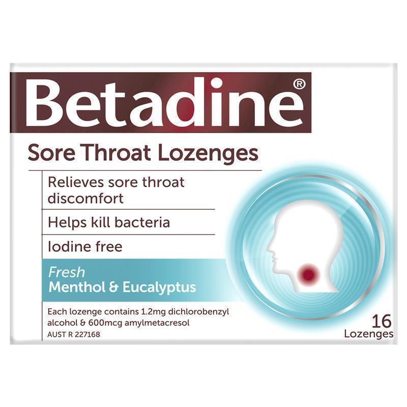 Betadine Sore Throat Lozenges Menthol & Eucalyptus 16