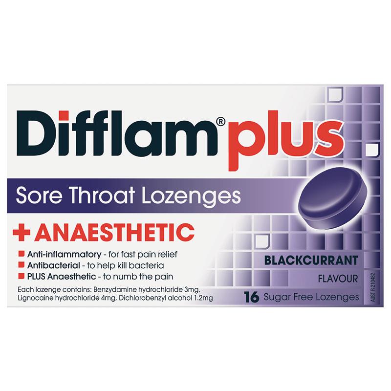 Difflam Plus Anaesthetic Lozenges Blackcurrant 16s