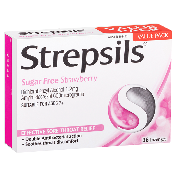 Strepsils Sugar Free Strawberry Lozenges 36s