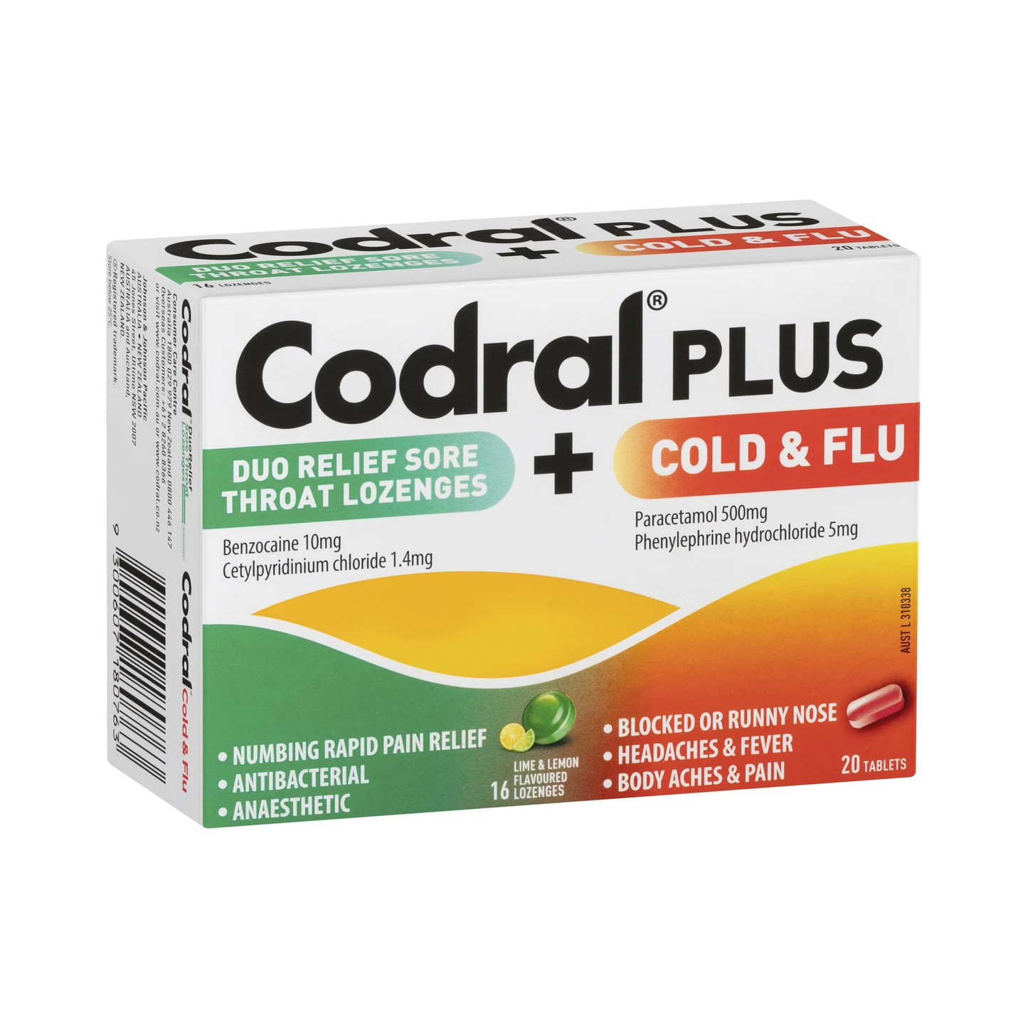 Codral Plus Cold & Flu + Sore Throat Lozenges 16s