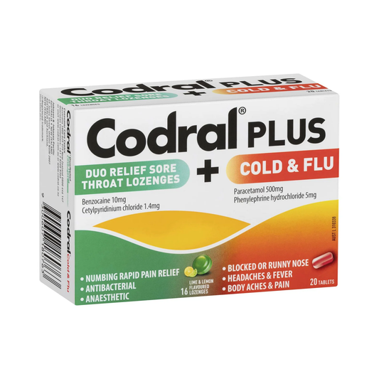 Codral Plus Cold & Flu + Sore Throat Lozenges 16s