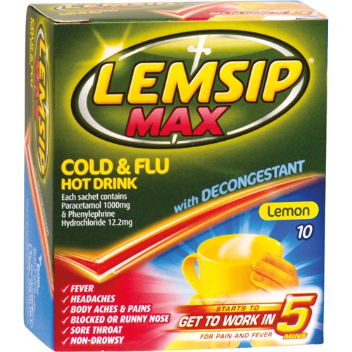 LEMSIP Max Cold & Flu Decongestant Lemon 10