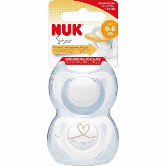 Nuk Star Latex Soother 0-6m 2 Pack Assorted