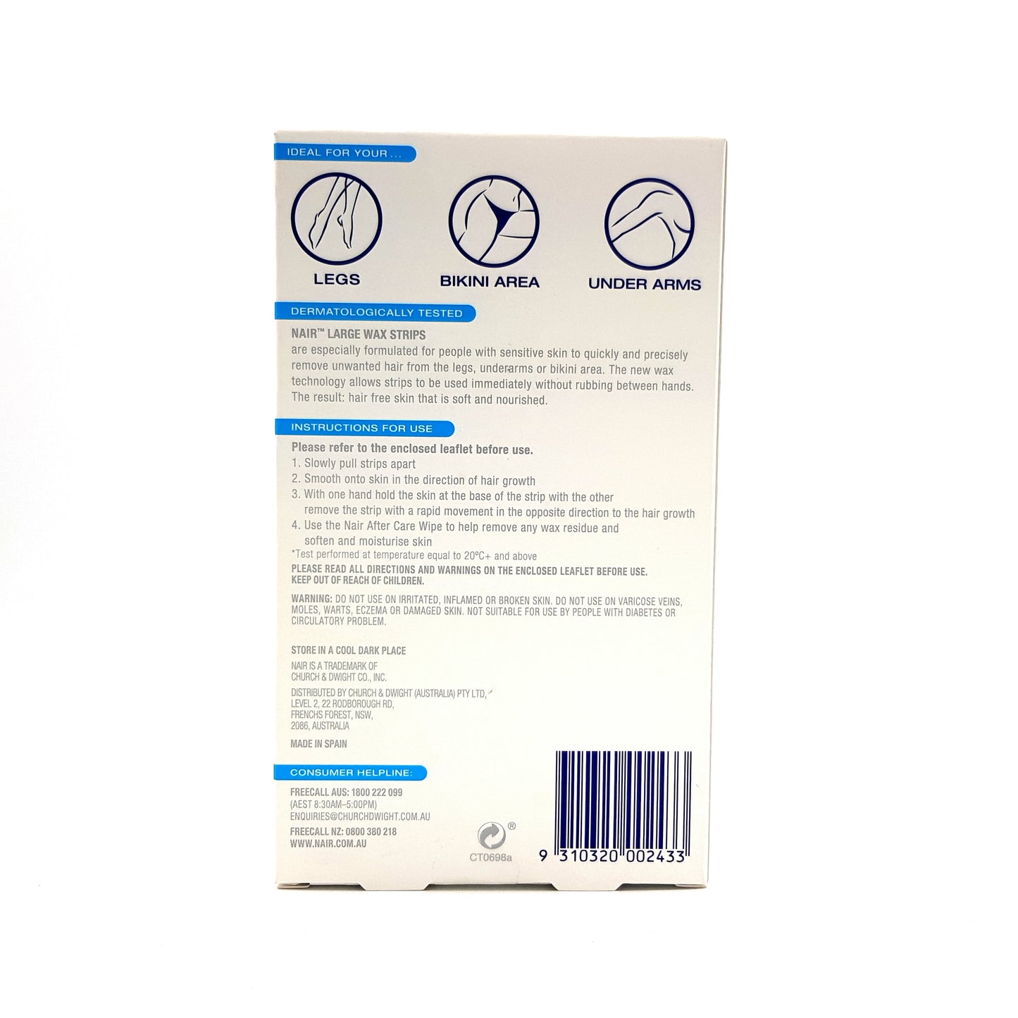 NAIR Sensitive Wax Strips Lrg 20pk