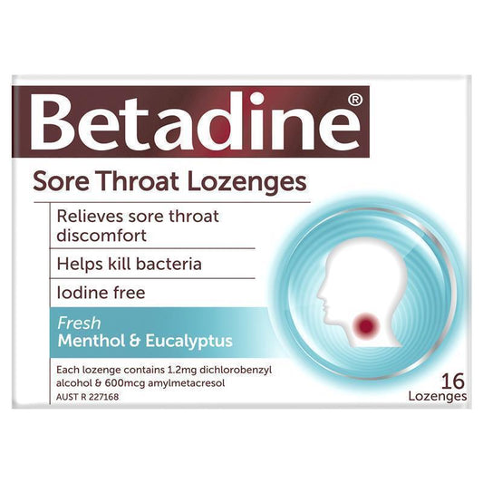 Betadine Sore Throat Lozenges Menthol & Eucalyptus 16