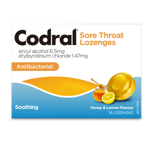 Codral Sore Throat Lozenge Honey & Lemon 16s