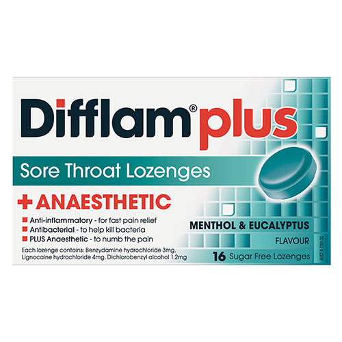 Difflam Plus ANAESTHETIC Lozenges - MENTHOL & EUCALYPTUS 16
