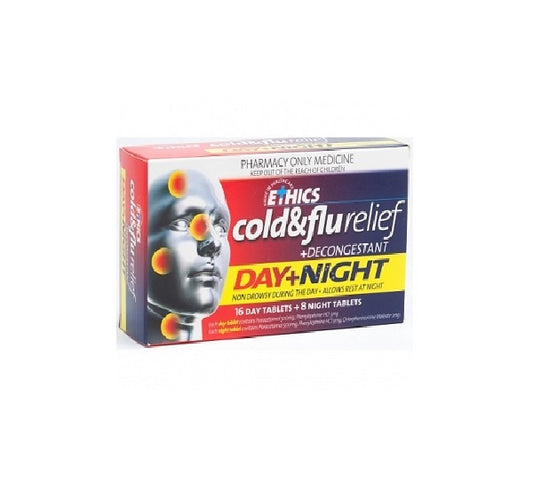 ETHICS Cold & Flu Relief + Decongestant Day & Night Tablets 24