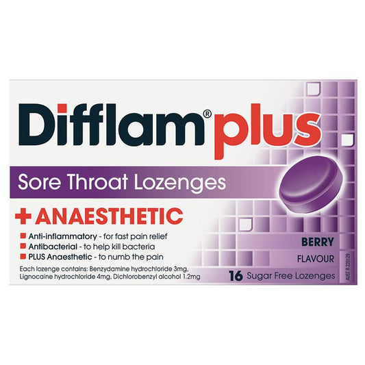 Difflam Plus Anaesthetic Berry Sugar Free Lozenges 16