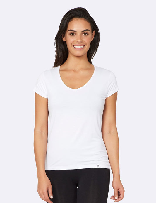 BOODY Women V-Neck T-Shirt White L