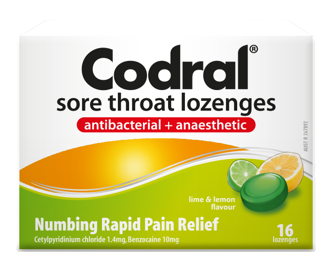 Codral Sore Throat Lozenges Antibacterial + Anaesthetic Lime & Lemon 36 Pack