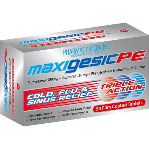 Maxigesic PE Cold Flu & Sinus Relief Tablets 50s